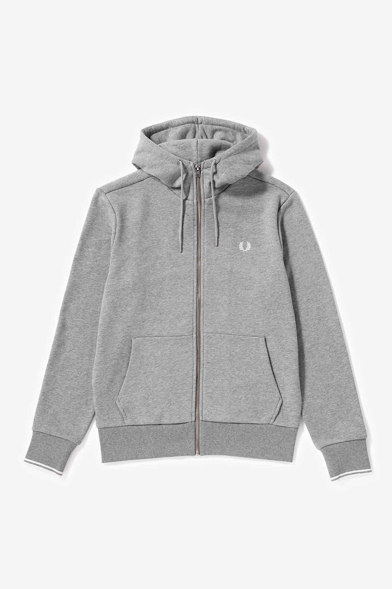 Fred Perry Full-Zip Hoodie with Embroidered Logo and Contrast Cuffs