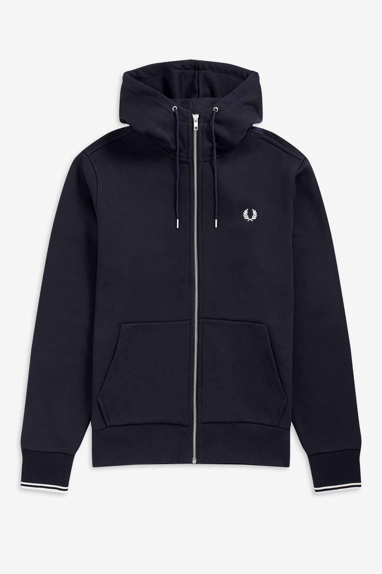 Fred Perry Full-Zip Hoodie with Embroidered Logo and Contrast Cuffs