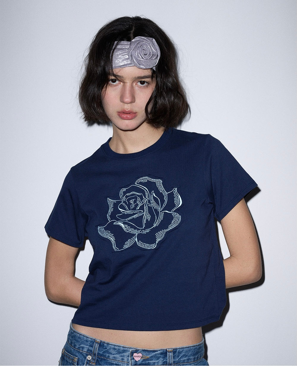 Mardi Mercredi Embroidered Floral Cropped Tee - Chic Spring Colors