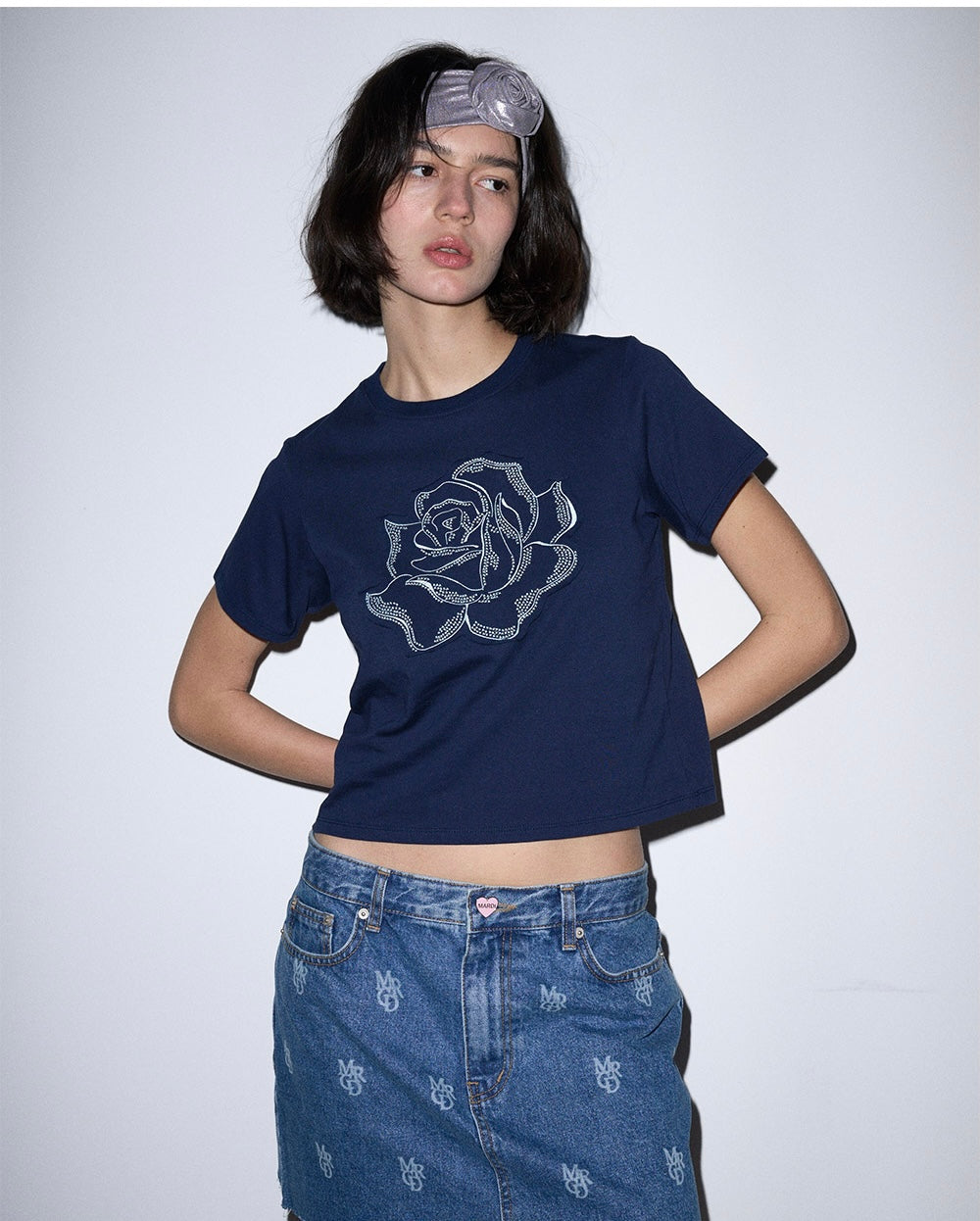 Mardi Mercredi Embroidered Floral Cropped Tee - Chic Spring Colors