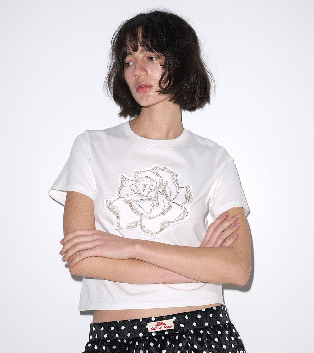 Mardi Mercredi Embroidered Floral Cropped Tee - Chic Spring Colors